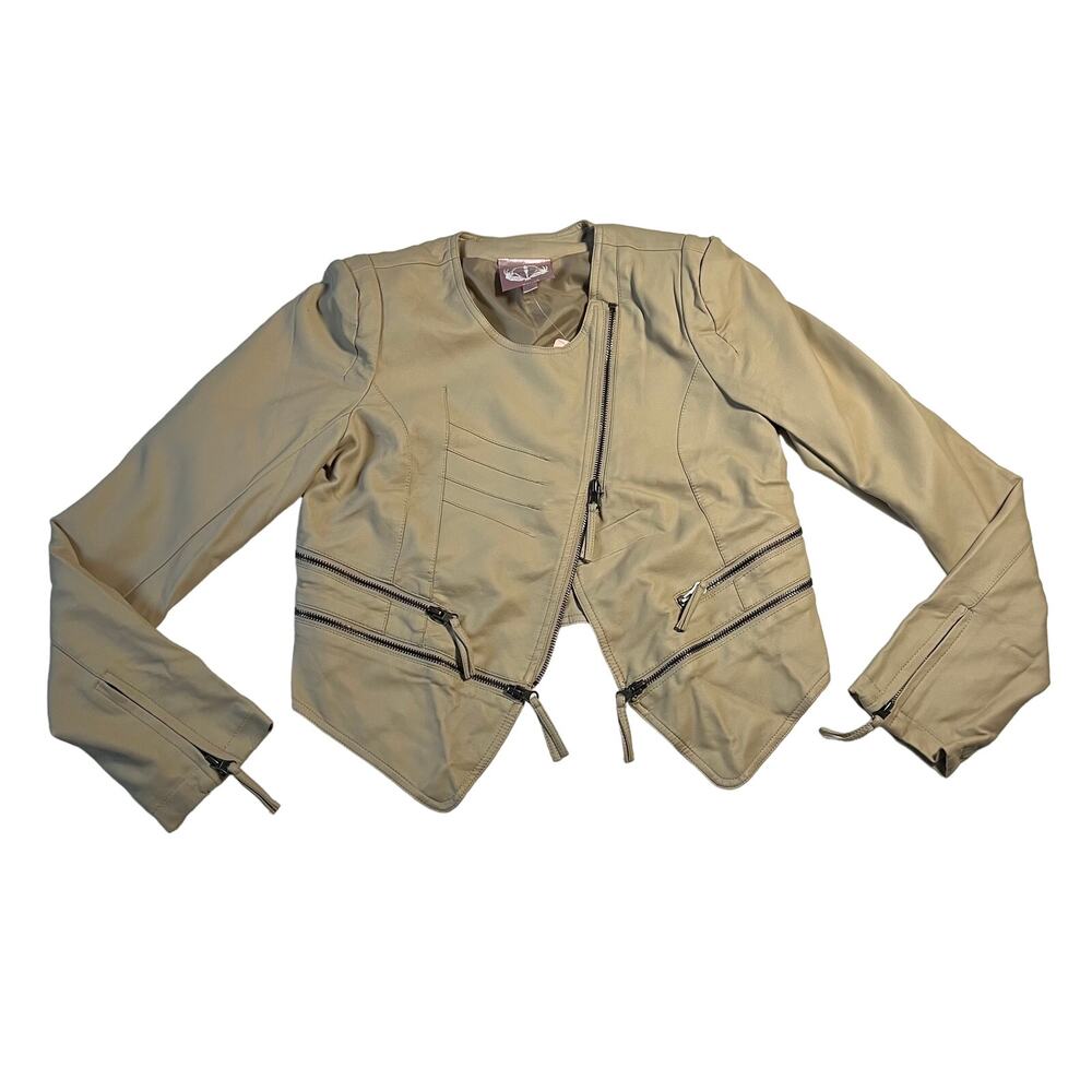 Romeo & Juliet Couture Asymmetrical Crop Moto Faux Leather Jacket Size Small NEW